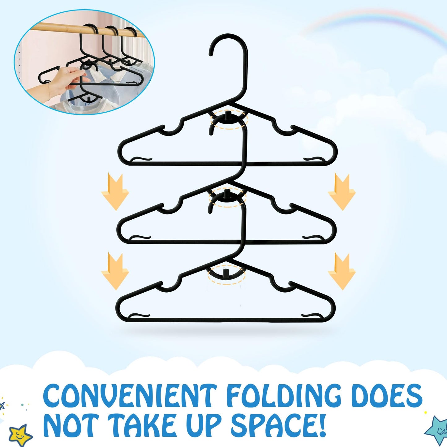 UNKU Kids Hangers 60 Pack - 11.4 Inch Baby Clothes Hangers - Non-Slip Children's Clothes Hangers for Toddler & Infant（Black, 60）