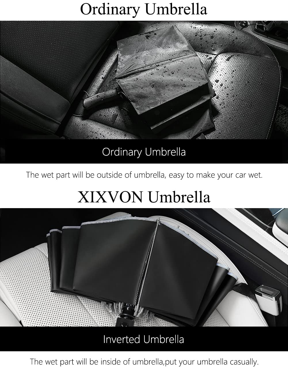 XIXVON Umbrella Pro (10 Ribs, Black) | UPF 50+ 99% UV Protection, Reflective Safety Strip, Sturdy Windproof, Travel Portable, Automatic | Reverse Folding Umbrella