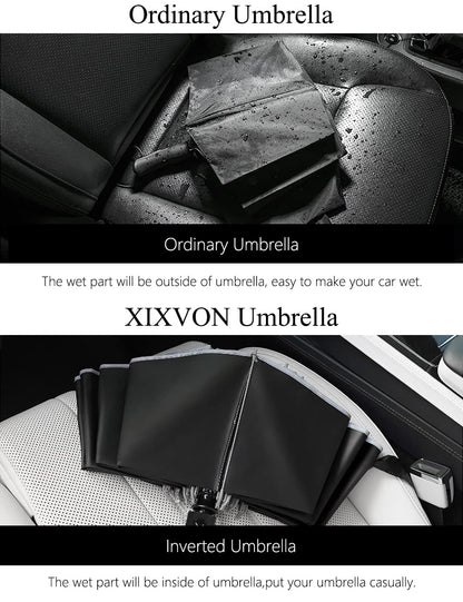 XIXVON Umbrella Pro (10 Ribs, Black) | UPF 50+ 99% UV Protection, Reflective Safety Strip, Sturdy Windproof, Travel Portable, Automatic | Reverse Folding Umbrella