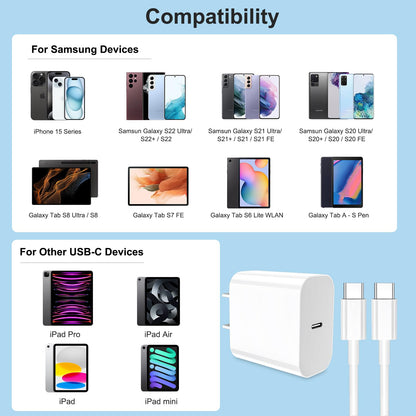 iPhone 16/15 USB-C Fast Charger, 20W + 60W 10FT Cable for iPhone 16/15/Plus/Pro/Max, iPad Pro 12.9/11, Mini 6, Air4