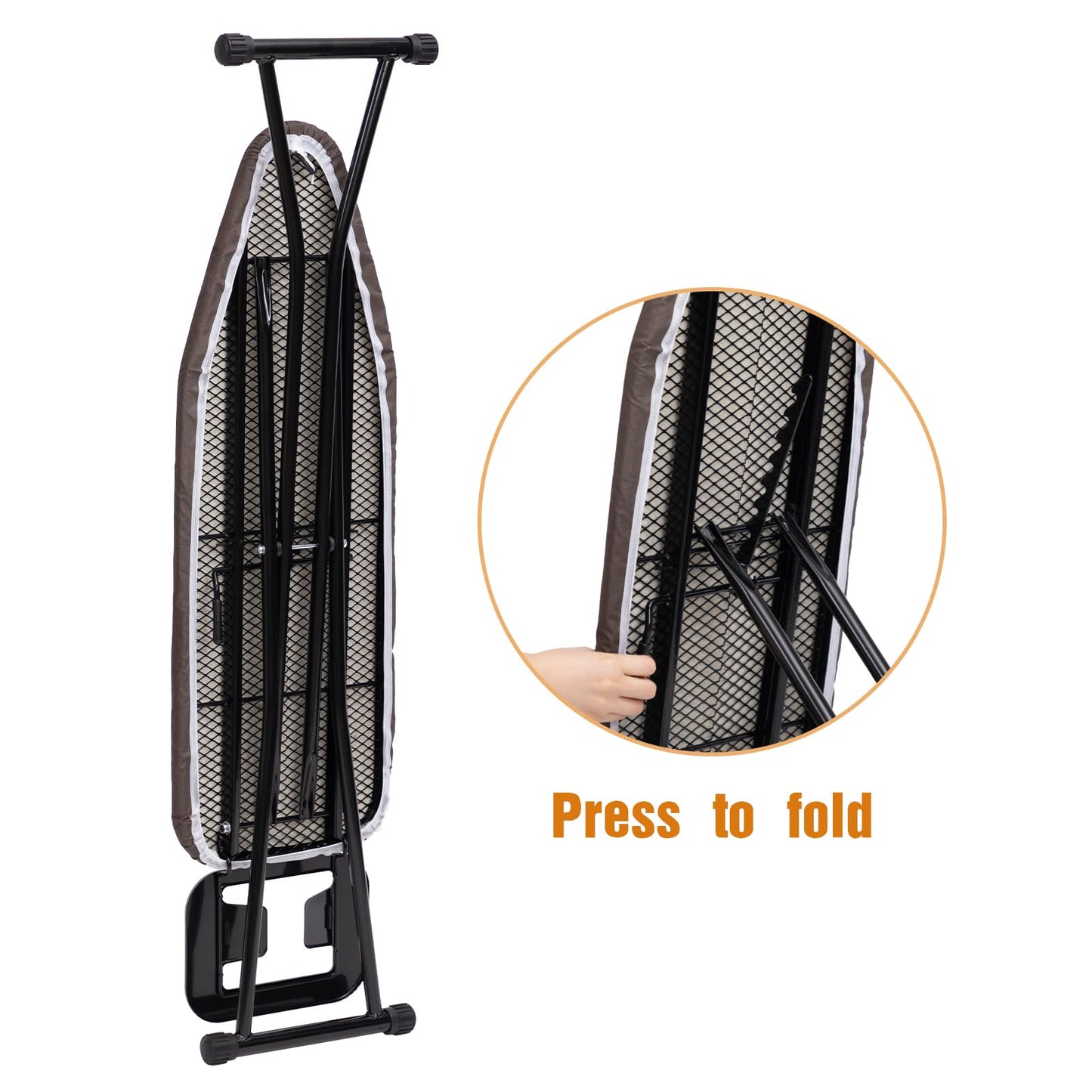 ALIMORDEN Space Saver Ironing Board 36" X 12" with Smart Hanger Adjustable Height 23.8"-30.7" Easy Storage, Padded Top Lightweight for Home Laundry Room Use Brown