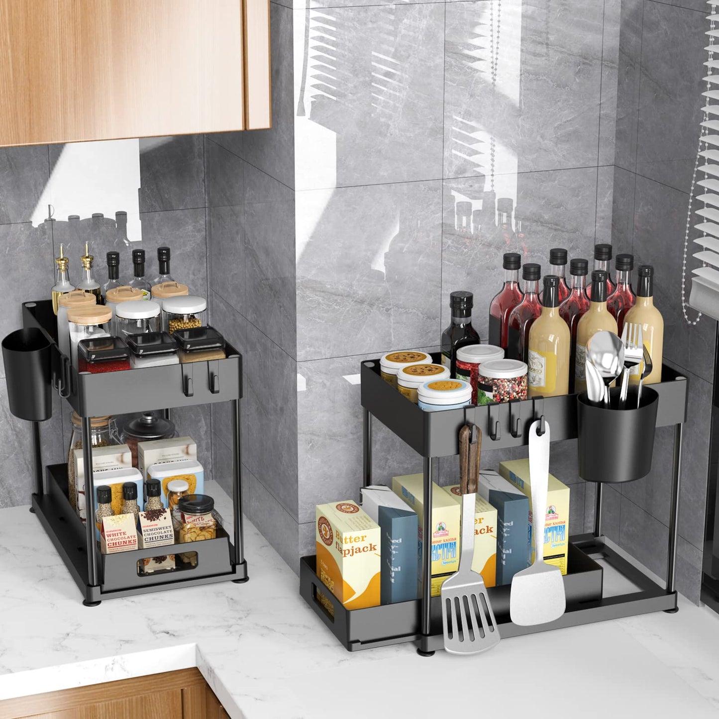 2 Pack Under Sink Organizers with Pull-out Drawers