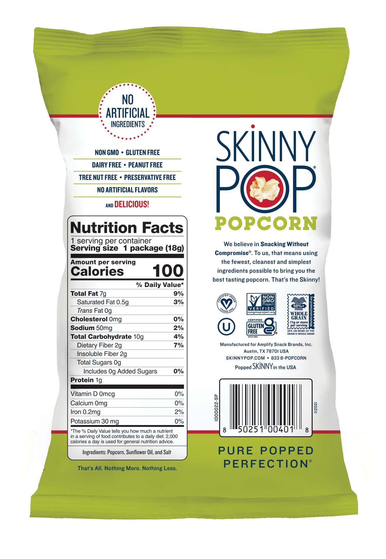 SkinnyPop Original Gluten Free Snack Bags, 30 Pack