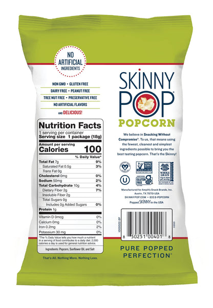 SkinnyPop Original Gluten Free Snack Bags, 30 Pack