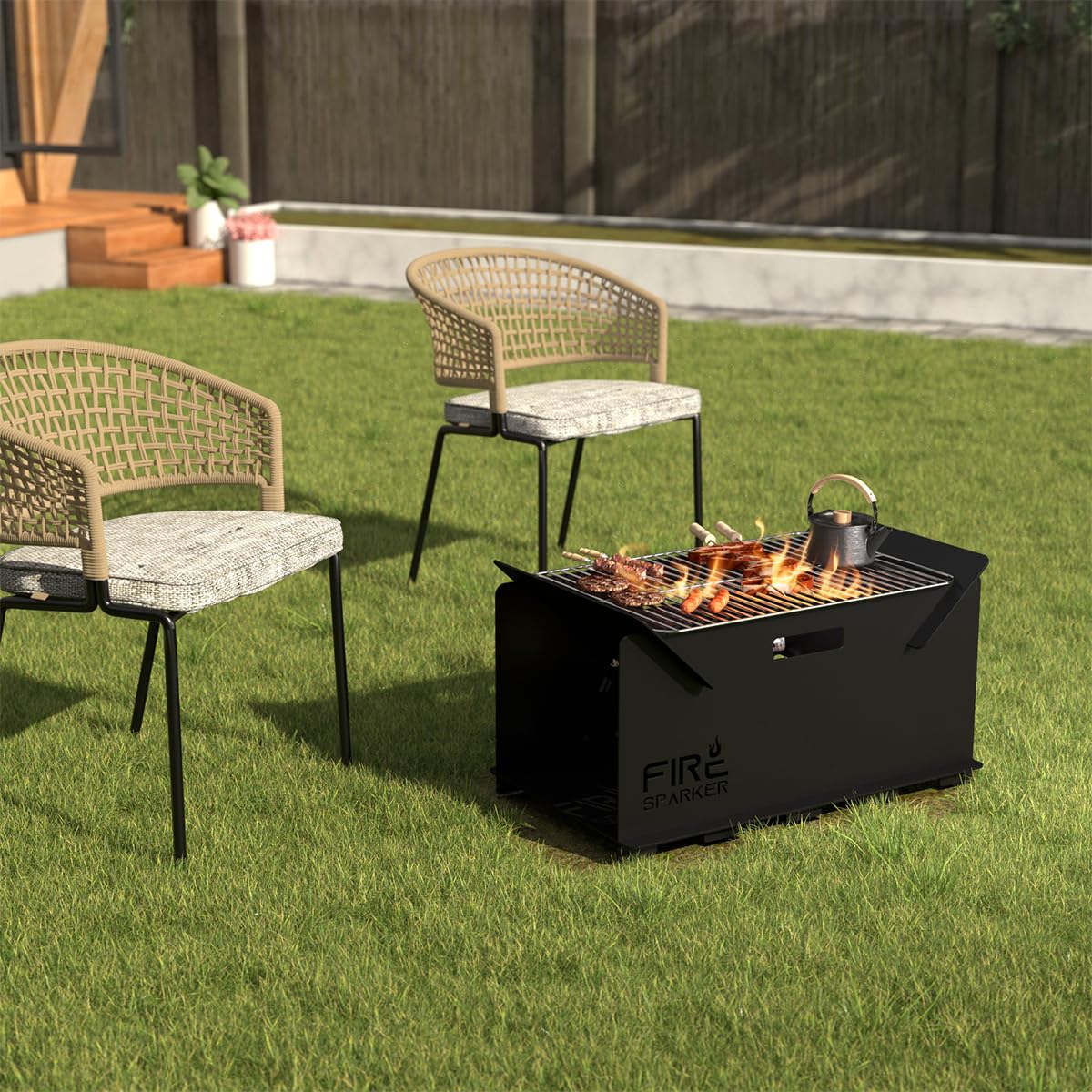Small Rectangle Portable Fire Pit, 23.6'' Wood Burning Firepit Stove, Heavy Duty Cast Iron Patio Fire Pit, Garden Fireplace for Camping, Outdoor Heating, BBQ and Picnic, Black