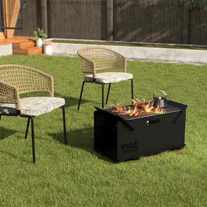 Small Rectangle Portable Fire Pit, 23.6'' Wood Burning Firepit Stove, Heavy Duty Cast Iron Patio Fire Pit, Garden Fireplace for Camping, Outdoor Heating, BBQ and Picnic, Black