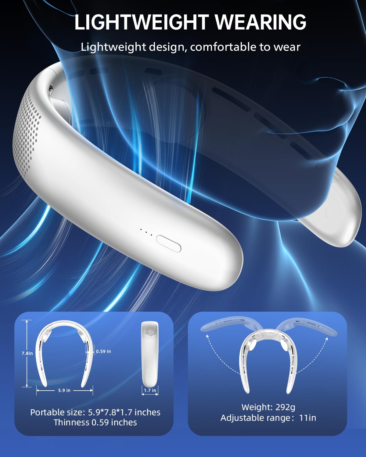 Portable Bladeless Neck Fan with Rechargeable Battery