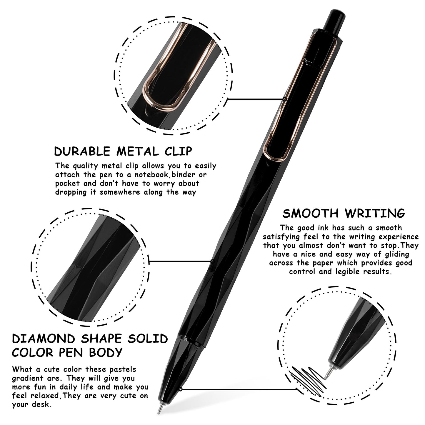 UPDATE: DEAD❗RIANCY Gel Pens 12 Pcs Smooth Writing Pens No Bleed & Smear, Black Ink Cute Pens Fine Point (0.5mm) Retractable Aesthetic Ball Point Pens Black Ink Medium Point Journaling Pens School Office Supplies