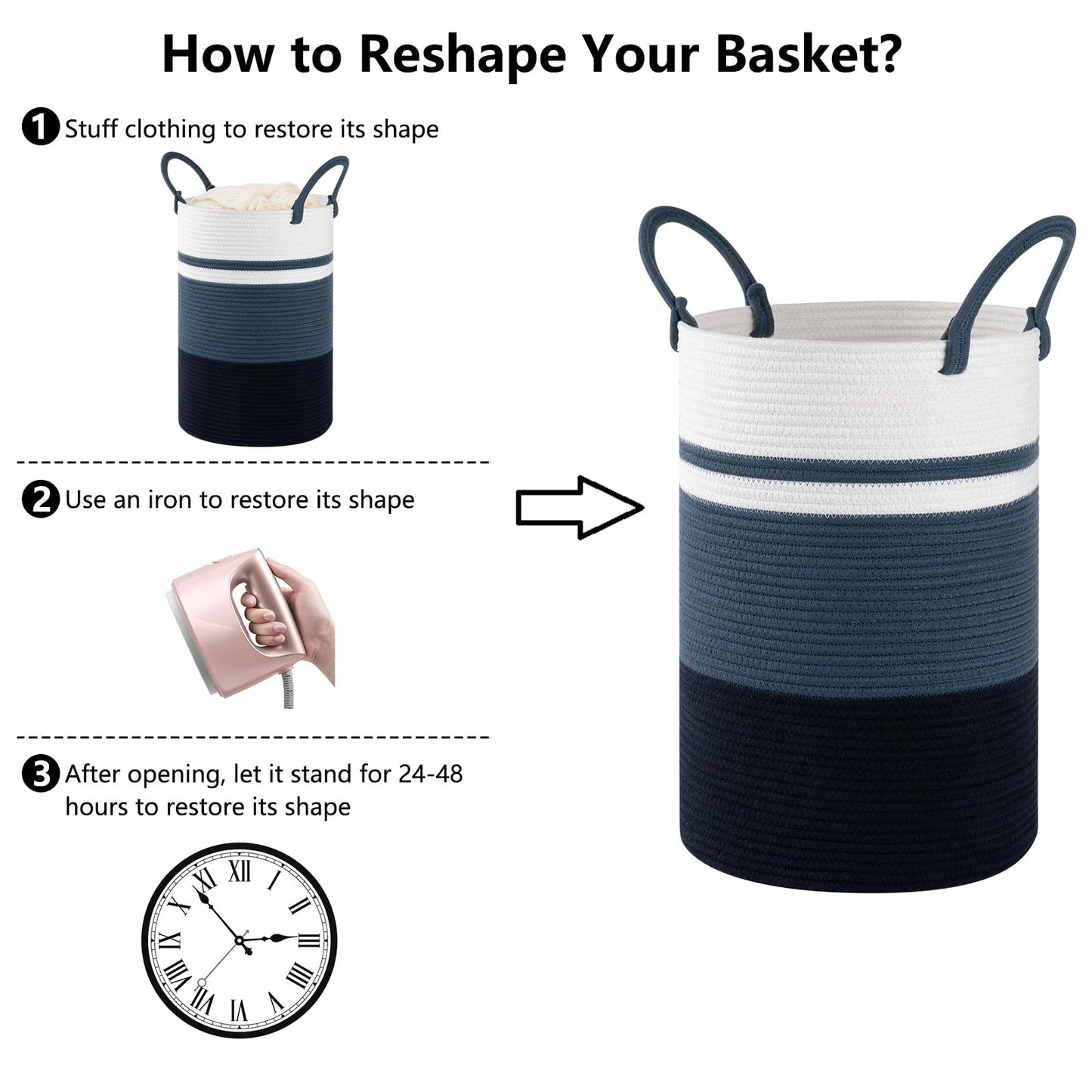 SIXDOVE Laundry Basket, Laundry Hamper, Baby Nursery Hamper, Foldable Laundry Hamper with Handles, Storage Blanket Clothes Toys in Bedroom, Living Room-13.8 "L * 19.7 "H-Gradient Blue