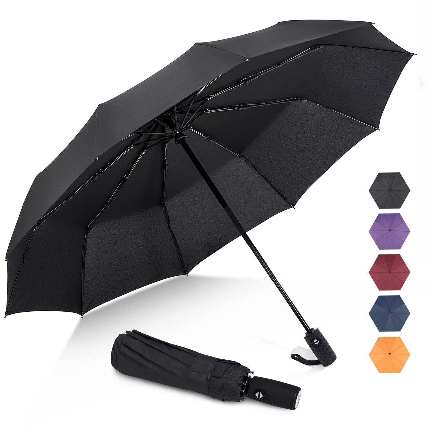 ZOMAKE Compact Windproof Travel Umbrella - Black