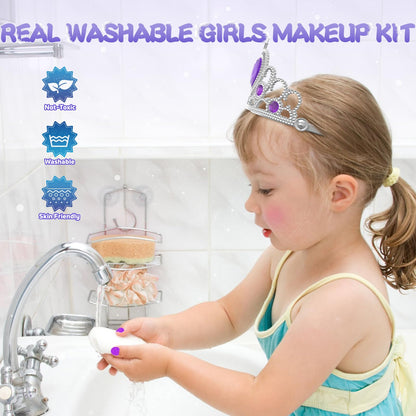 PERRYHOME Kids Makeup Kit for Girl 52 Pcs Frozen Castle Toys for Girls, Safe & Non-Toxic & Washable Little Girl Makeup Set, Toddler Girl Toy Christmas & Birthday Girl Gift for 3-12 (Purple)