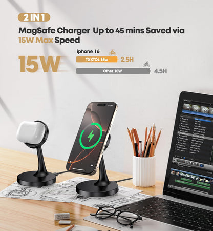 Magnetic 15W Wireless Charger for iPhone and AirPods