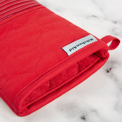 KitchenAid Quilted Cotton Terry Cloth Oven Mitt, Pot Holder Heat Resistant, 16"x26", 7"x13" & 7"x10", Passion Red