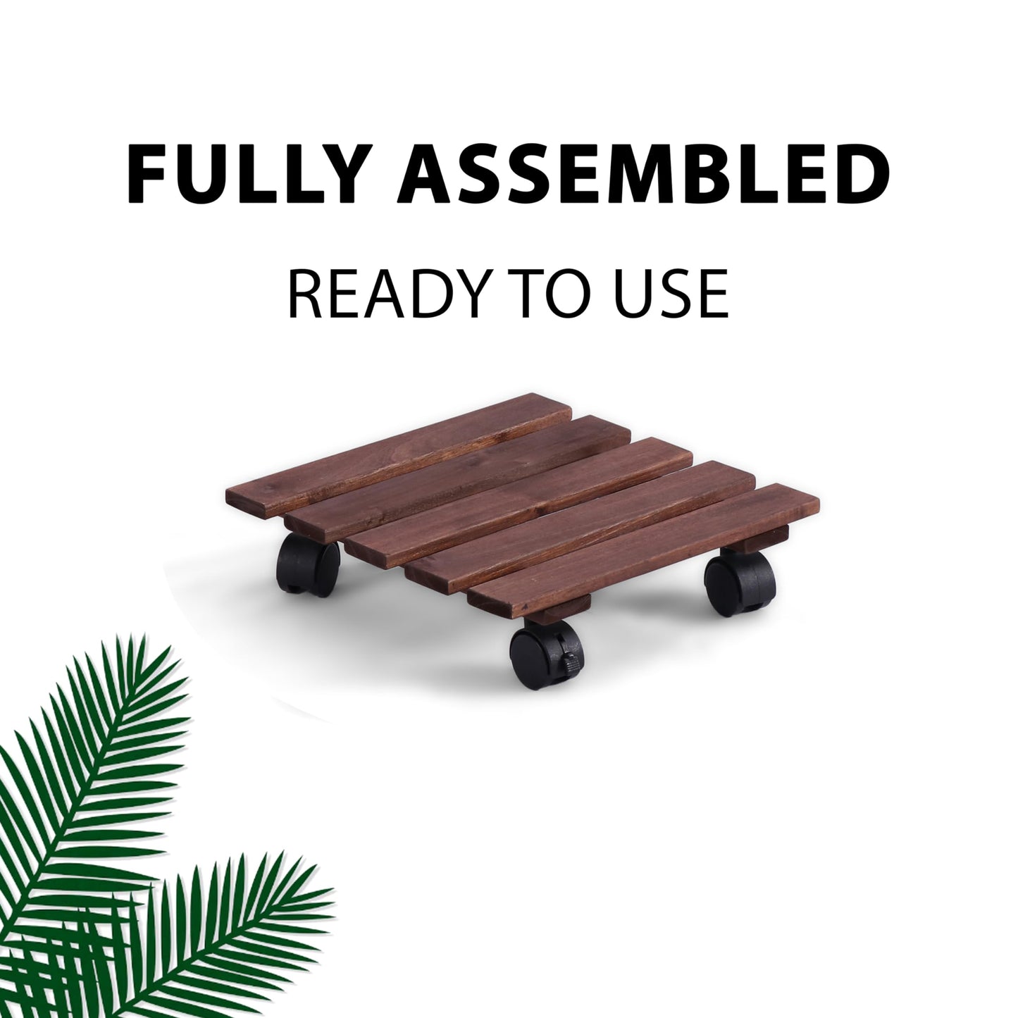Acacia Wood Plant Caddy with 360 Wheels, Set of 2