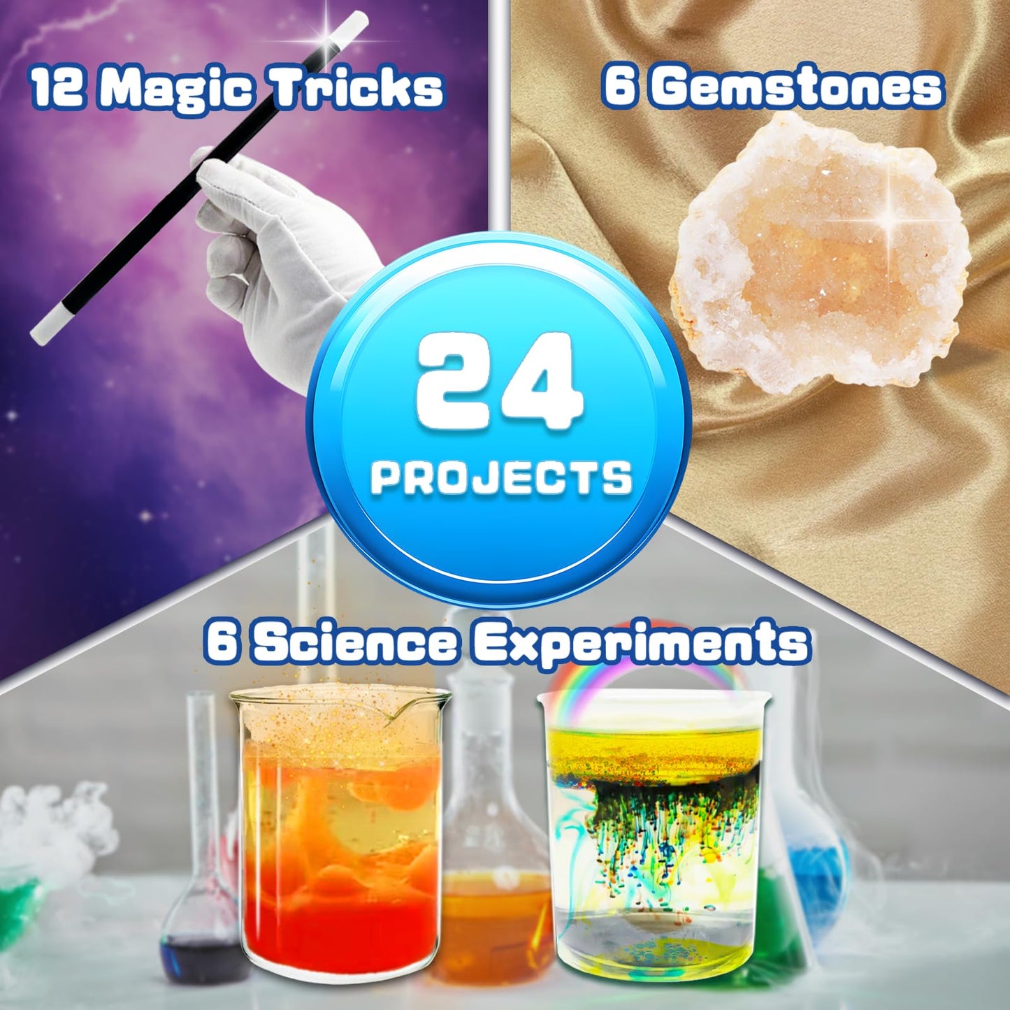 JAJ Advent Calendar 2024 for Kids Ages 6-8-12, 24-Day Countdown Christmas Gifts for Kids with Magic Tricks, Science Experiments, Gemstones Educational Thoughtfully Designed