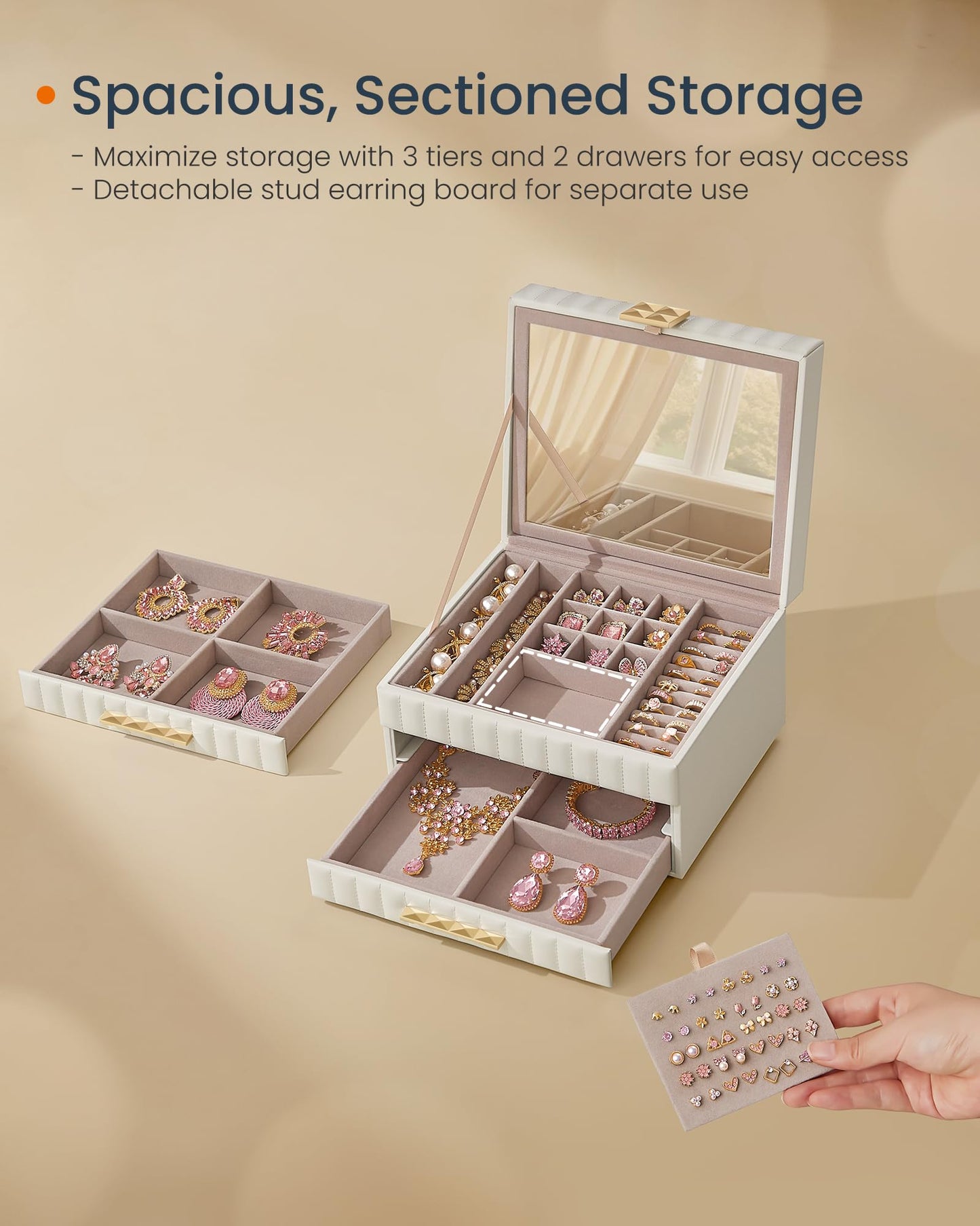 SONGMICS 3-Tier Jewelry Box with Mirror