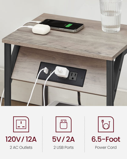 Set of 2 VASAGLE Side Tables with Charging Station
