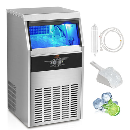 VEVOR Commercial Ice Maker Machine, 150lbs/24H Ice Maker Machine with 33lbs Storage Capacity, 70 Ice Cubes in 12-15 Minutes, Built in Electric Drain Pump Ice Maker for Bar Home Office Restaurant