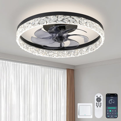 Flush Mount Black Ceiling Fan with Remote Light