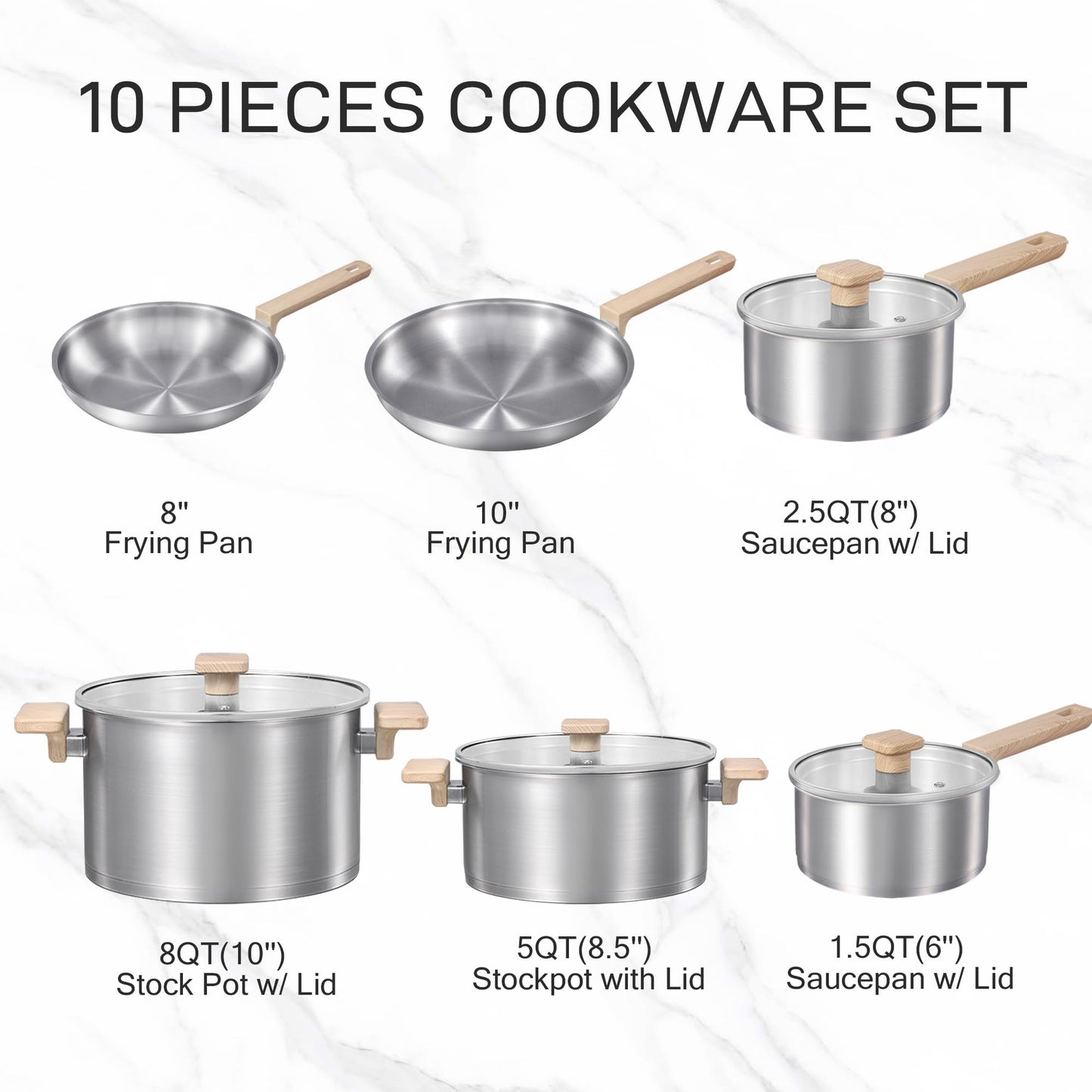 10-Piece CAROTE Stainless Steel Cookware Set