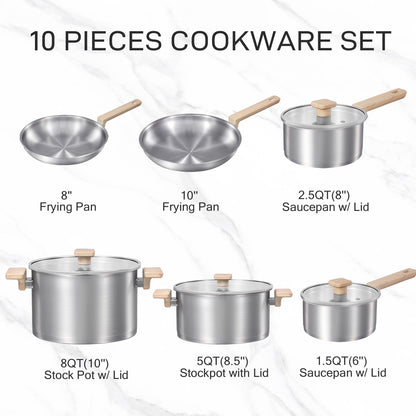 10-Piece CAROTE Stainless Steel Cookware Set