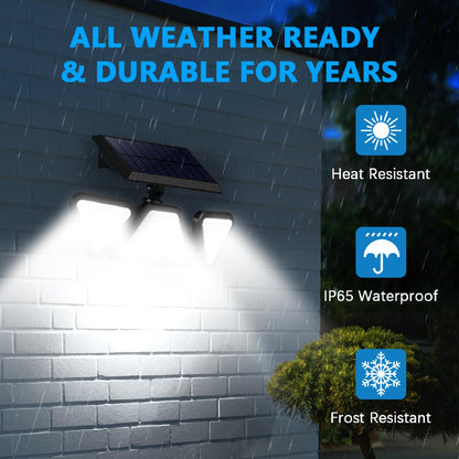 ZOOKKI Solar Outdoor Lights, 3 Heads Motion Sensor Outdoor Lights, 203 LED IP 65 Waterproof Solar Flood Security Lights for Front Door Yard Garage, 2 Pack