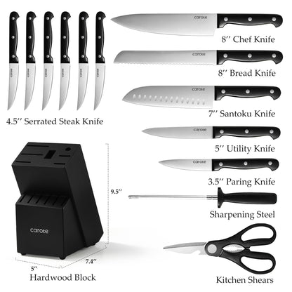 14-Piece CAROTE Stainless Steel Knife Set