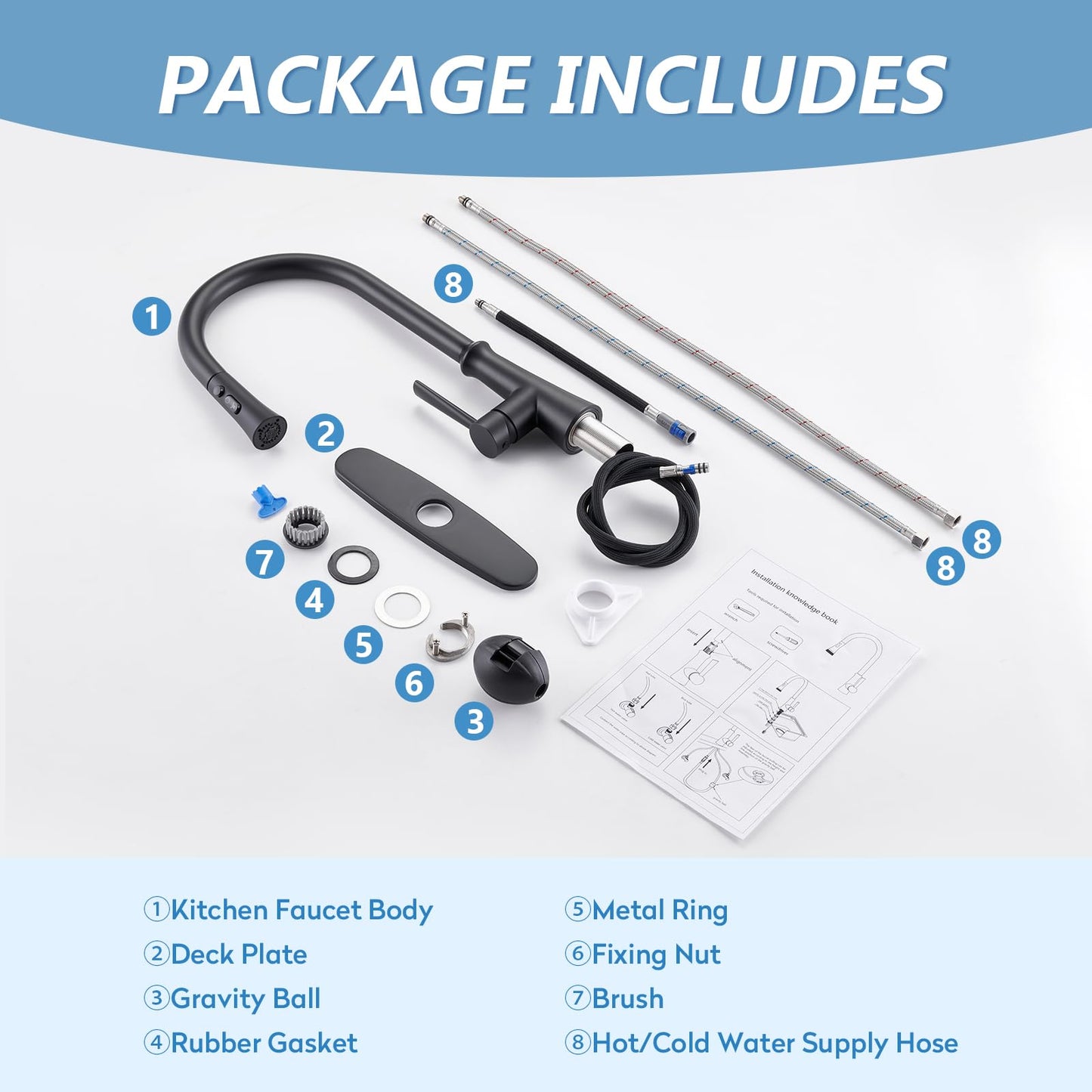 Aktines Matte Black Kitchen Faucet with Sprayer