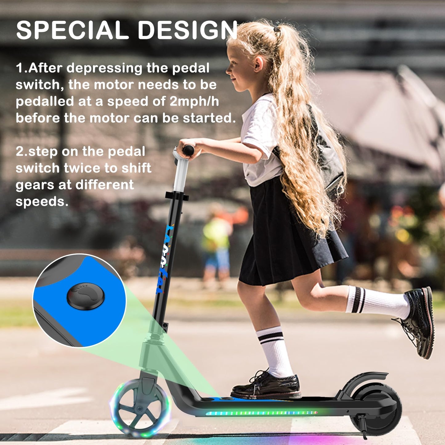 Kids Electric Scooter with Adjustable Speed & Lights