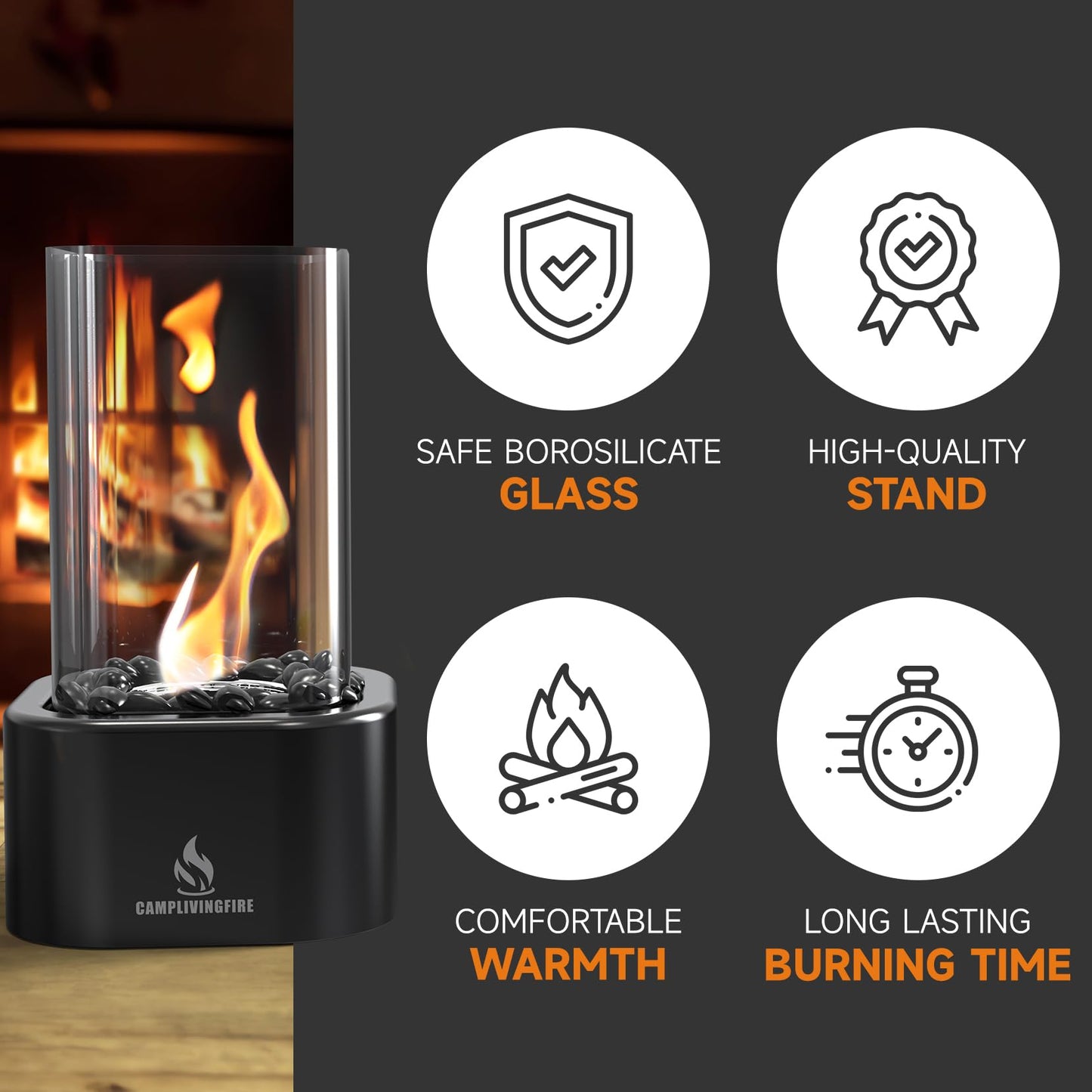 Square Ethanol Tabletop Fire Pit for Patio