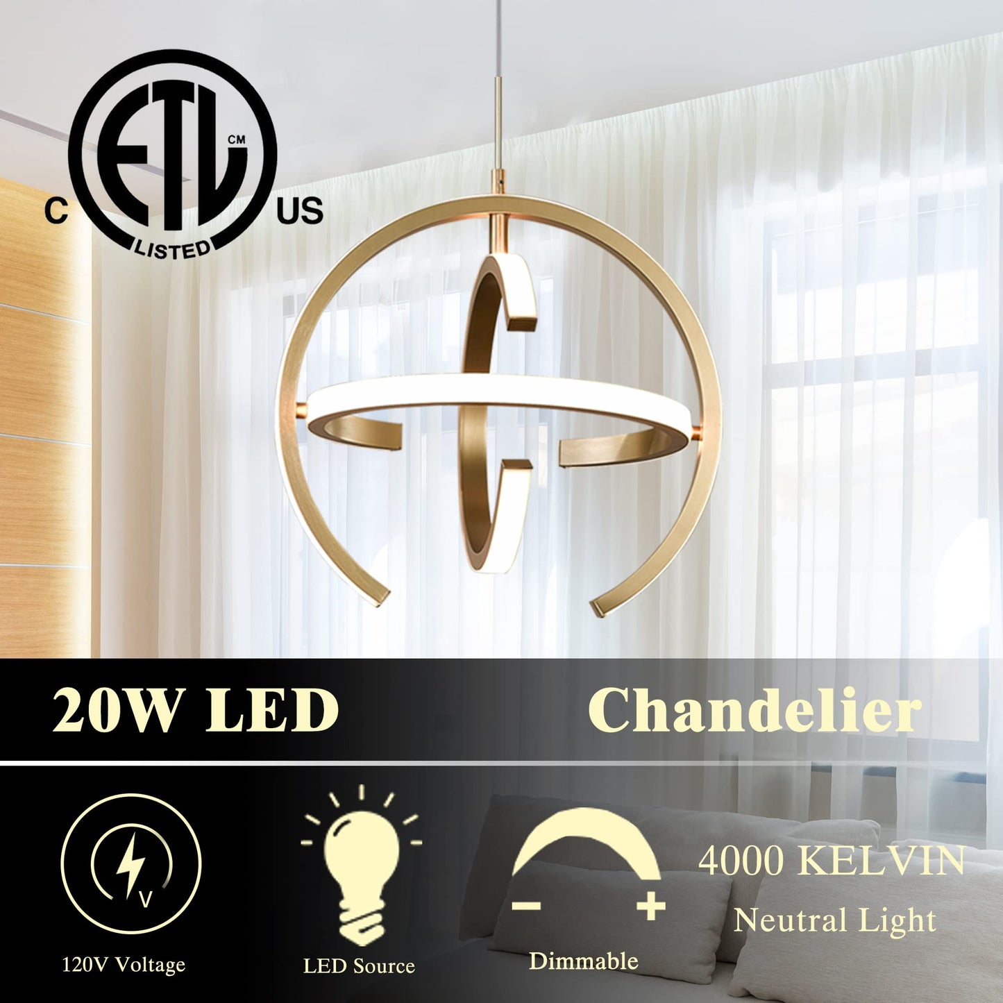 Kinglong Dimmable Gold LED Pendant Light Fixture