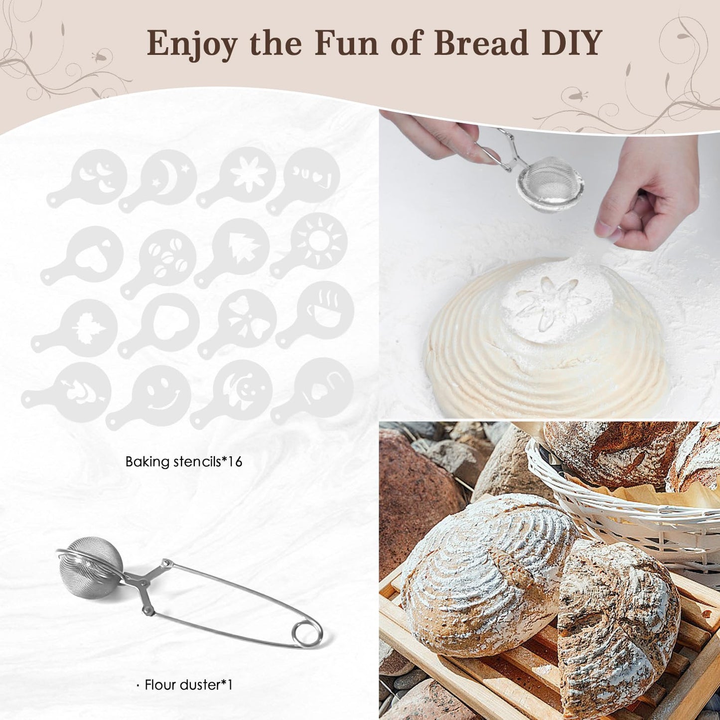 Sourdough Bread Baking Kit with Cane Baskets