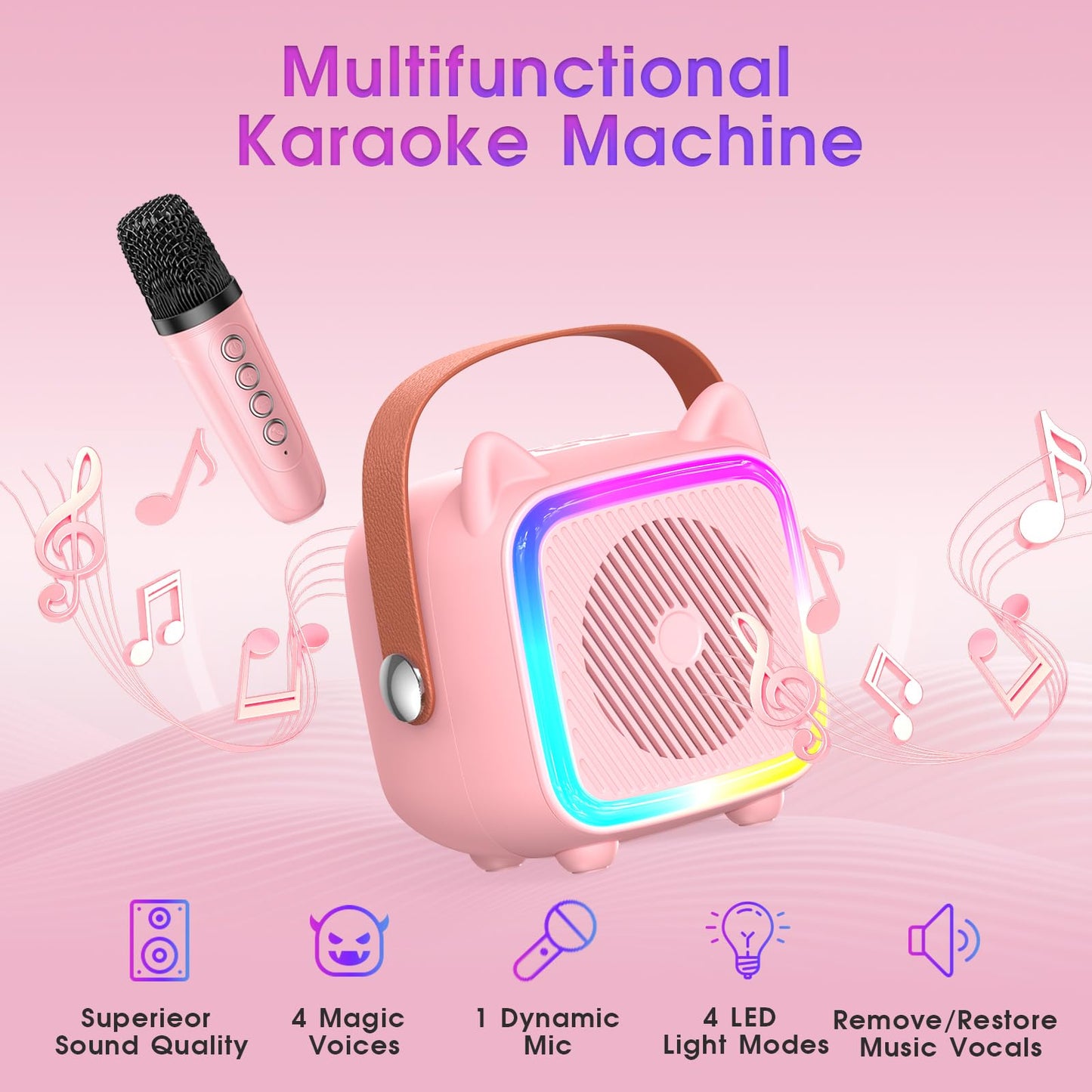 Mini Karaoke Machine with Bluetooth Mic for Kids