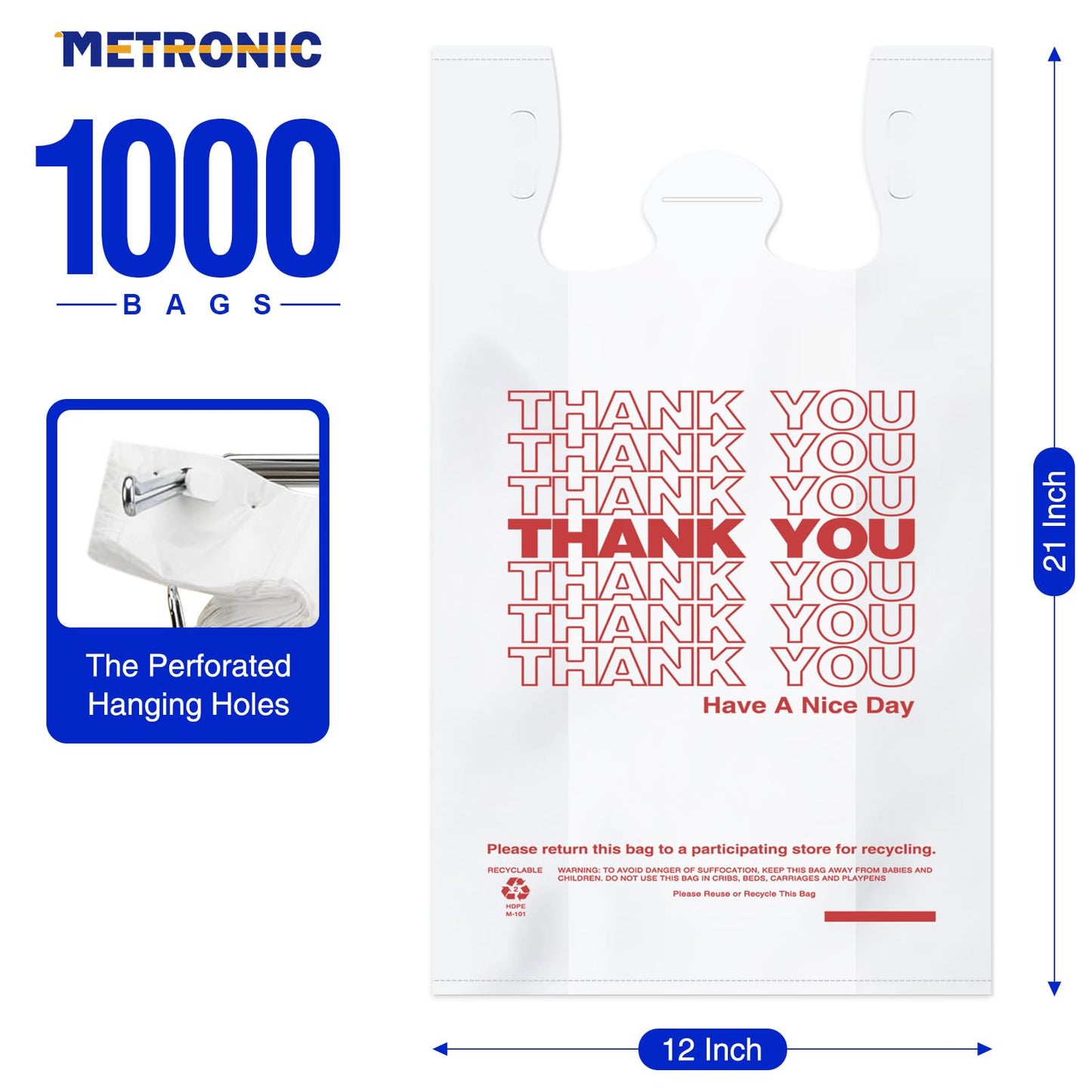 100 Count METRONIC Plastic Thank You Bags