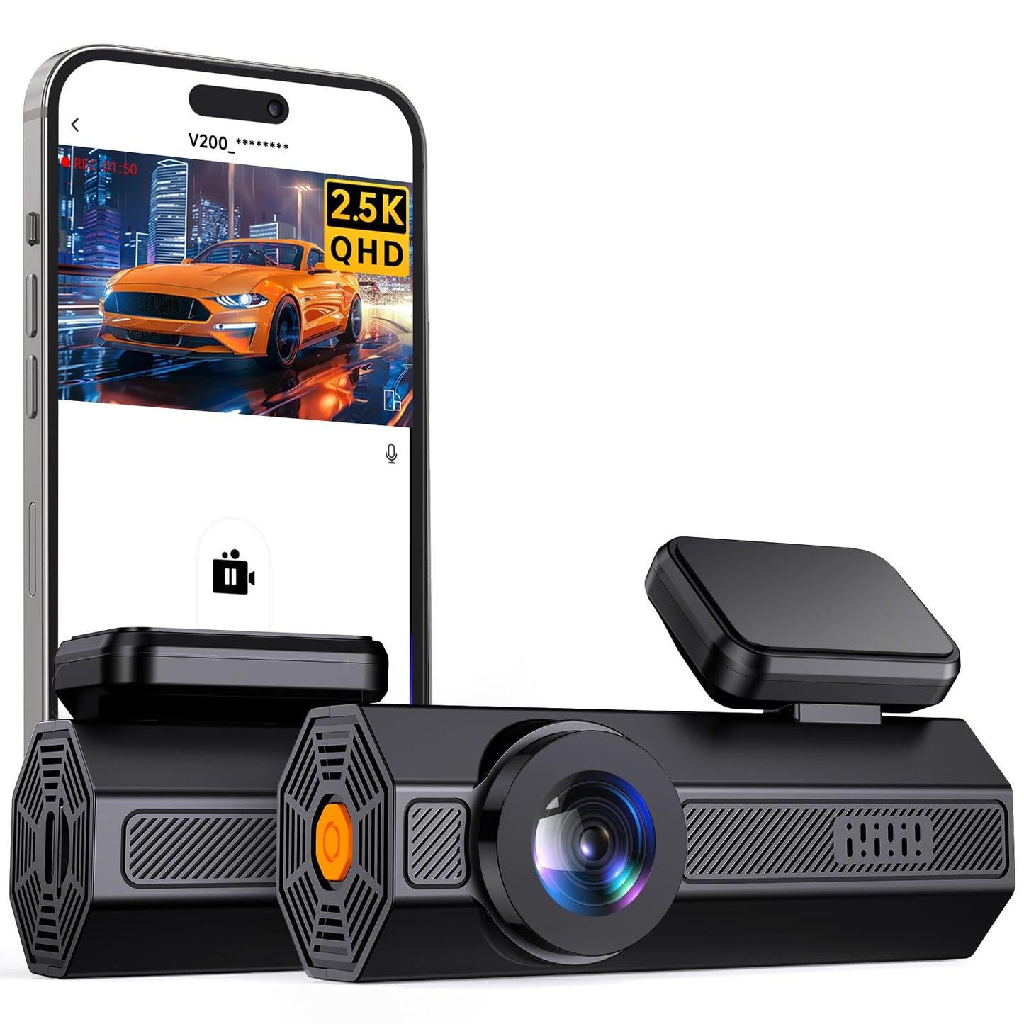 Dash Cam Front 2.5K: VEEMENT Mini Dash Cam for Cars, 1440P Car Camera with APP, WiFi Dash Cam with WDR Night Vision, 24 Hours Parking Monitor Dashcams, 160°Wide, G-Sensor