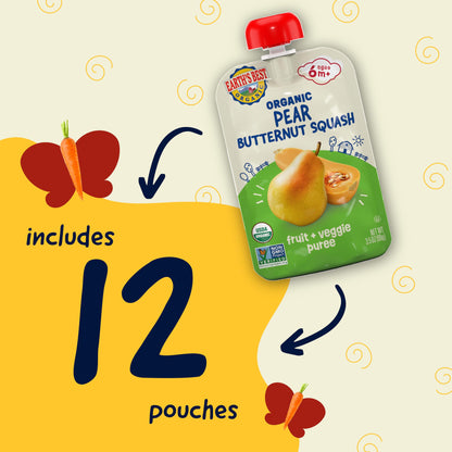 12 Pack Earth's Best Organic Pear Squash Puree