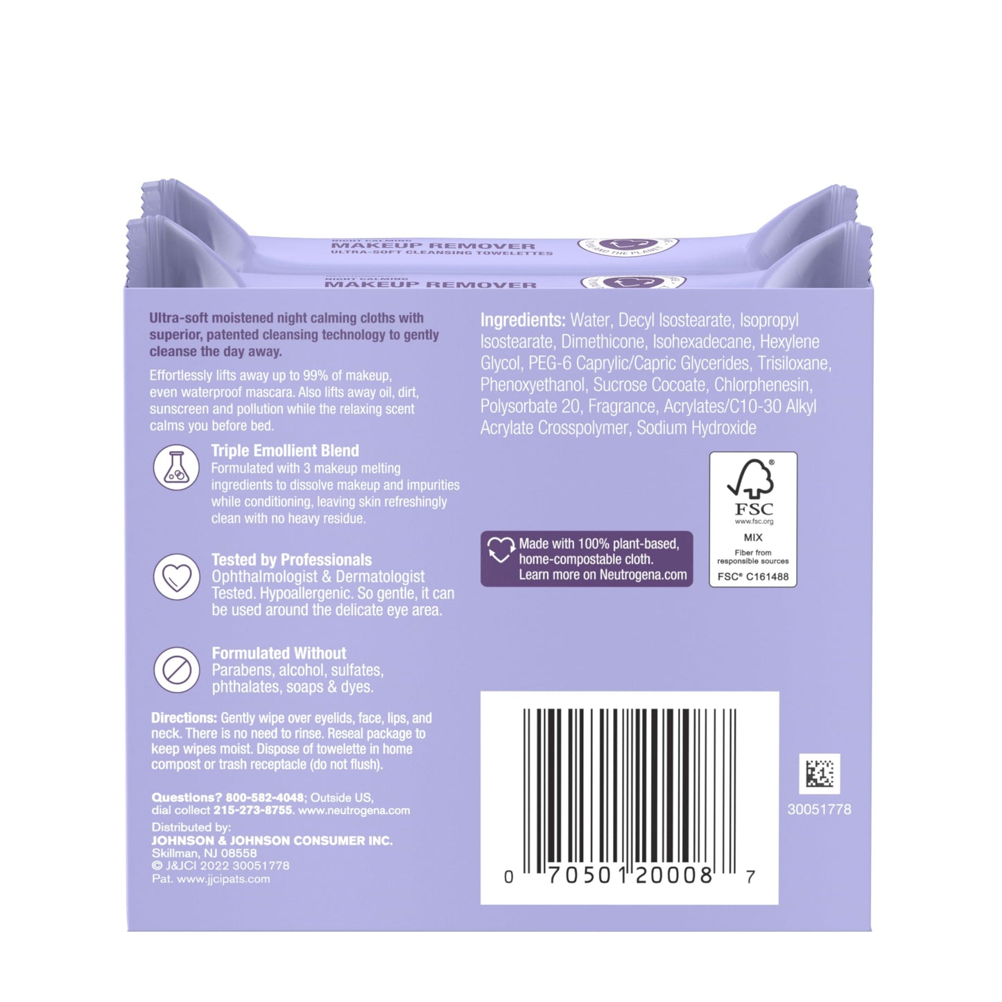 Neutrogena Night Calming Makeup Remover Wipes, 50 Count