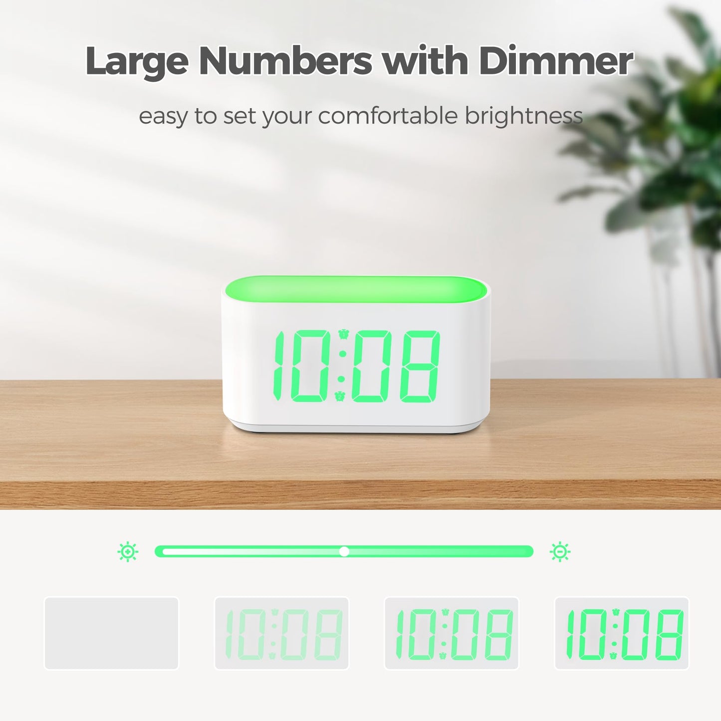 ONLAKE Alarm Clock for Bedrooms, Large Display Digital Clocks with 2 Alarms, 7 Color Larger Night Light, Battery Backup, Dimmer, Adjustable Volume, Easy Snooze (Green)