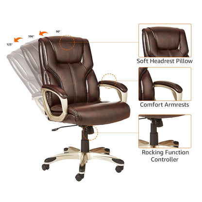Amazon Basics Executive Home Office Desk Chair with Padded Armrests, Adjustable Height and Tilt, Rolling Swivel Chair, 275 Pound Capacity, Brown and Gold