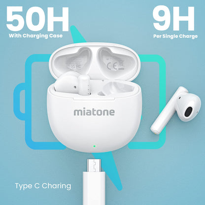 MIATONE Wireless Earbuds with 50H Playtime - White