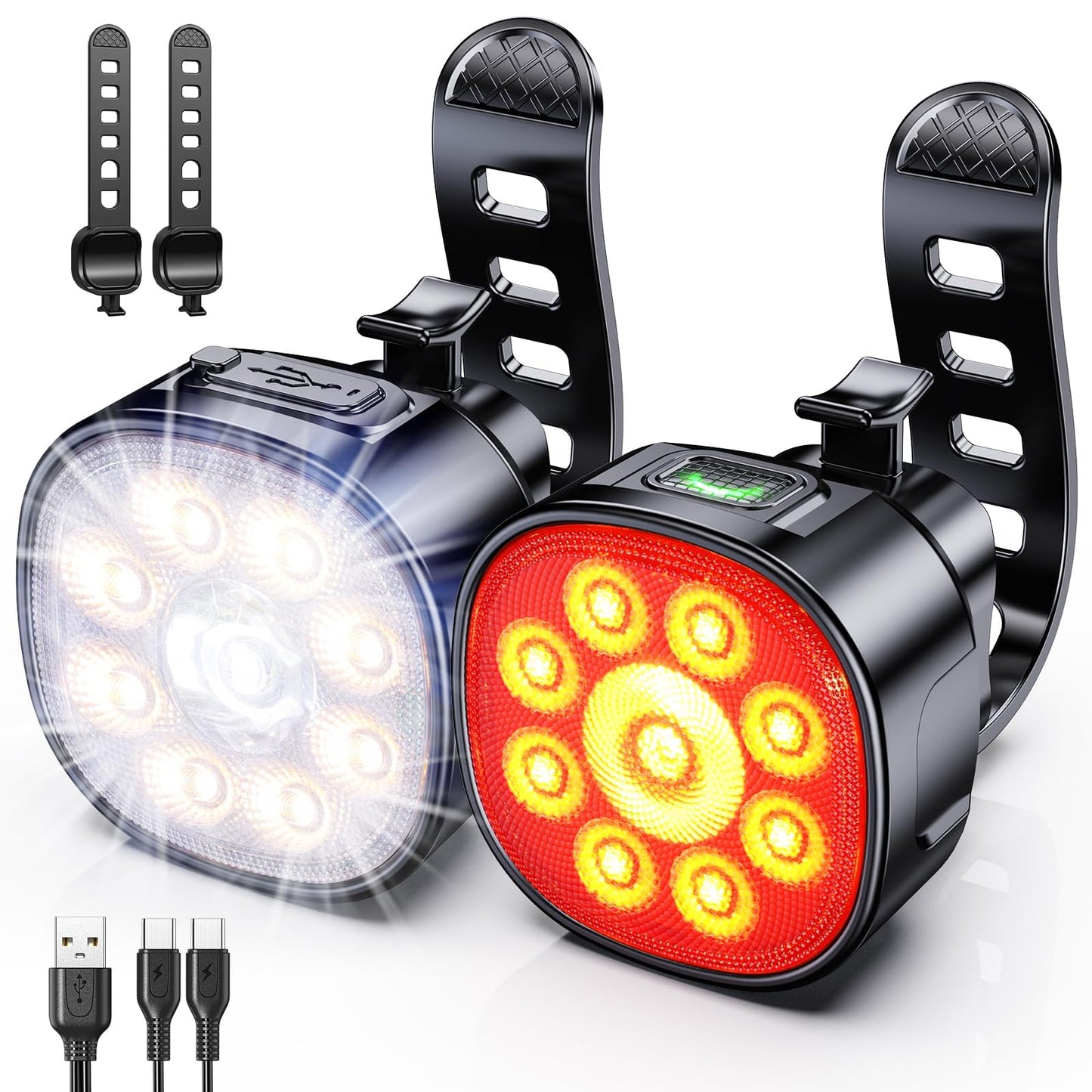 USB Rechargeable Bike Lights with 8 Modes