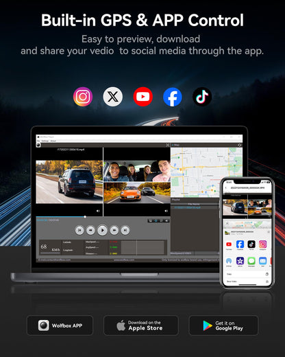 WOLFBOX 4K Triple Dash Cam with GPS & WiFi