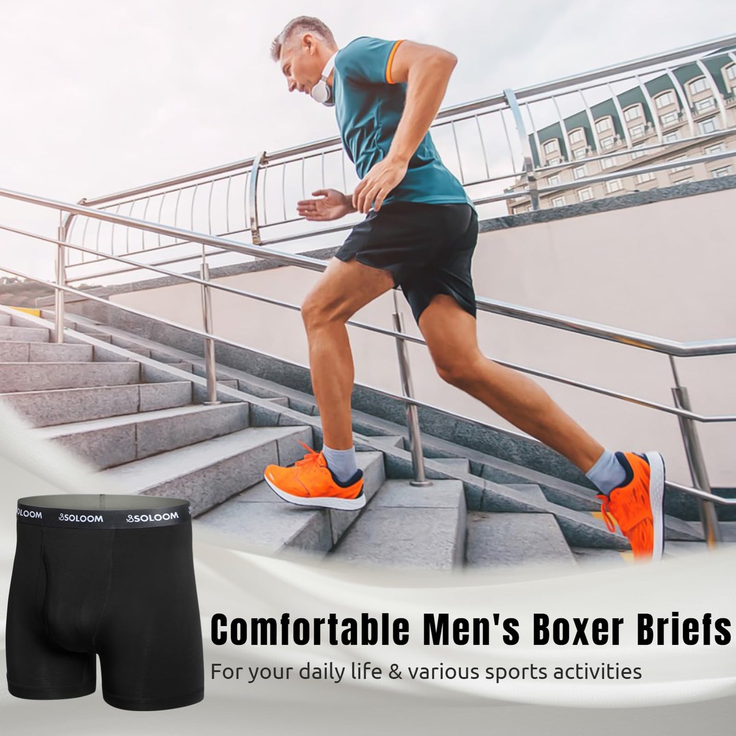 SOLOOM Mens Boxer Briefs, Moisture Wicking & Breathable Stretch Underwear For Men, Soft Full-Rise Mens Underwear 2 Pack Black