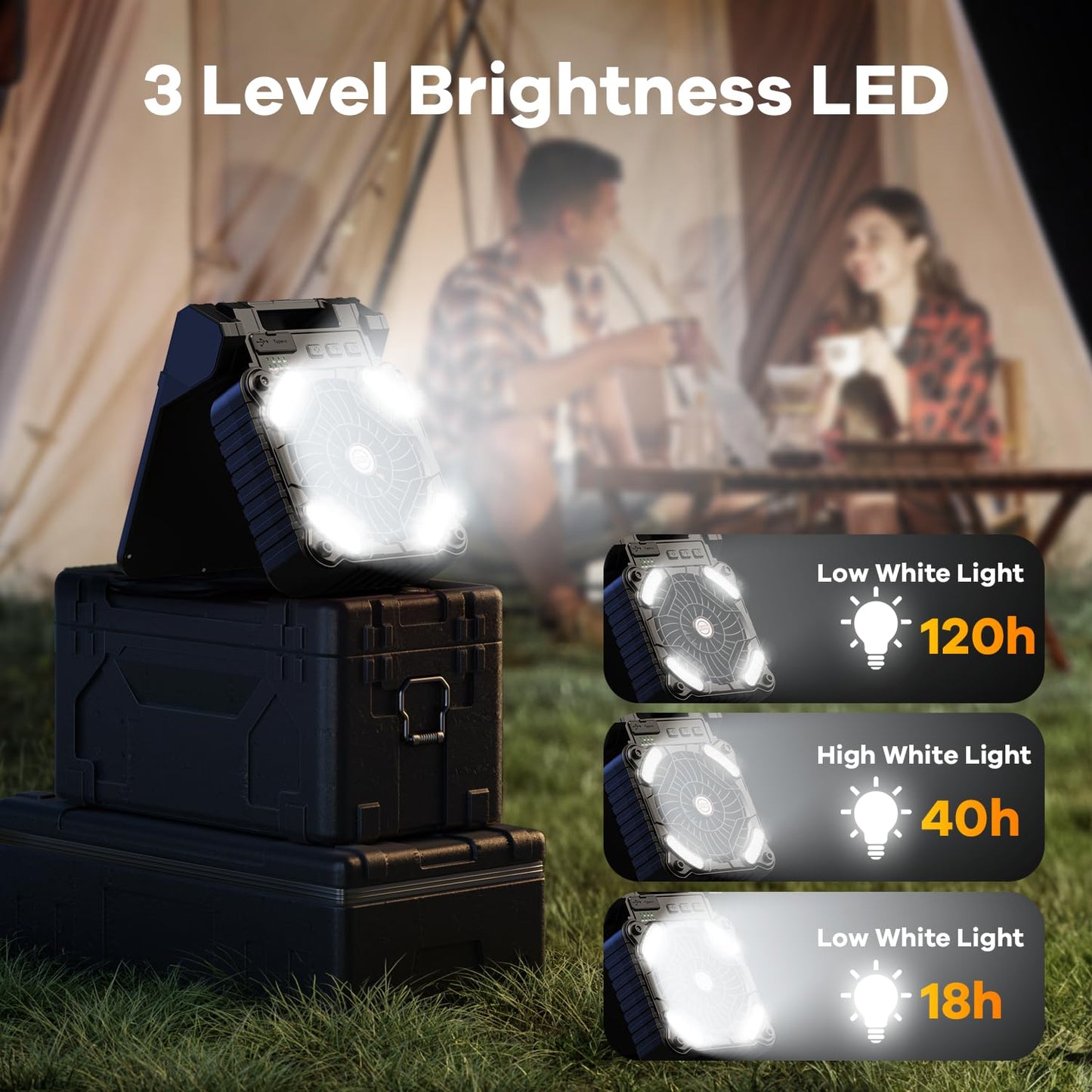 Solar Powered Camping Fan with LED Lantern