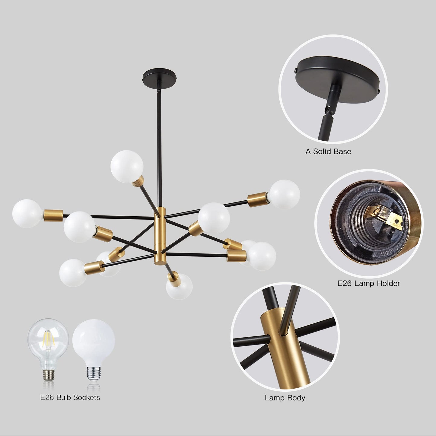KAISITE 10-Light Modern Sputnik Chandelier