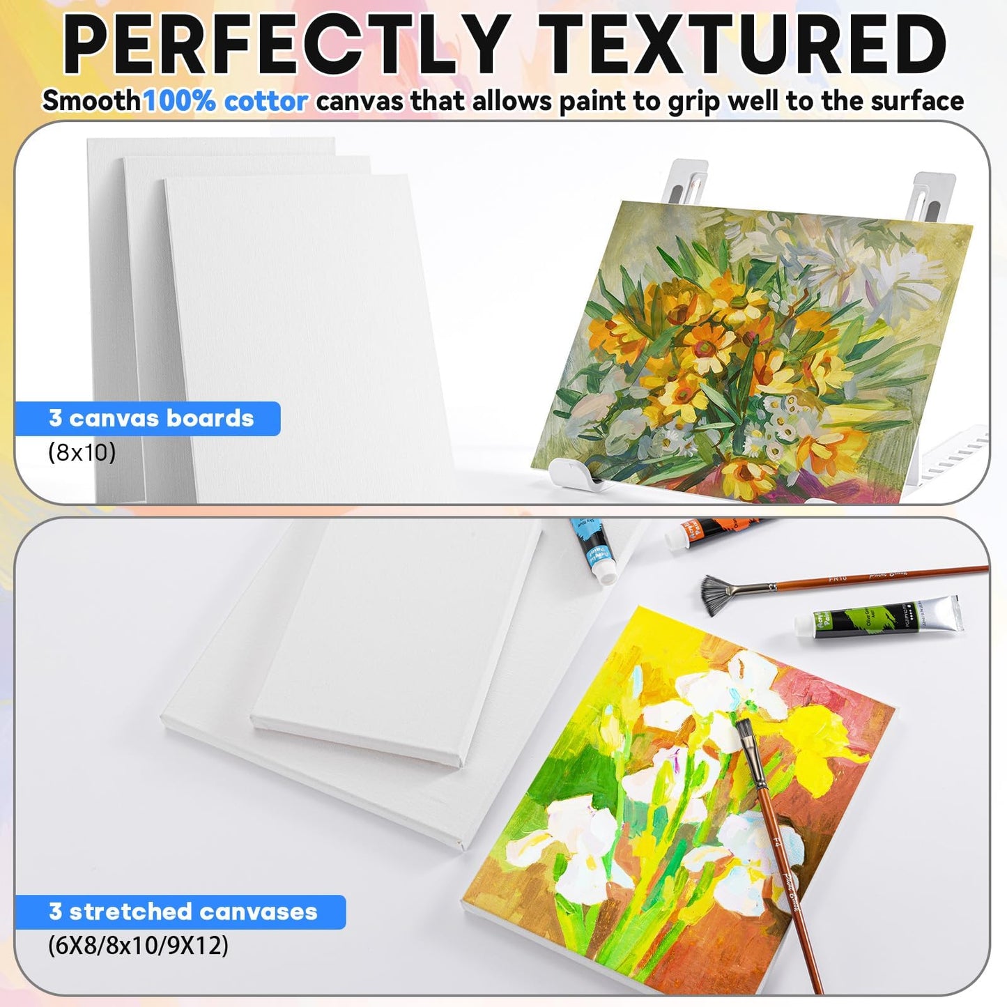 Acrylic Paint Set with Canvases and Brushes