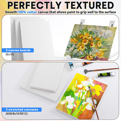 Acrylic Paint Set with Canvases and Brushes