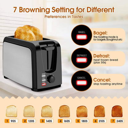 Toaster 2 Slice Stainless Steel Toaster Two Slice Toaster with Removable Crumb Tray Toaster Wide Slot Toasters 2 Slice Best Rated Prime with 7 Bread Shade Settings and Bagel, Defrost, Cancel Function
