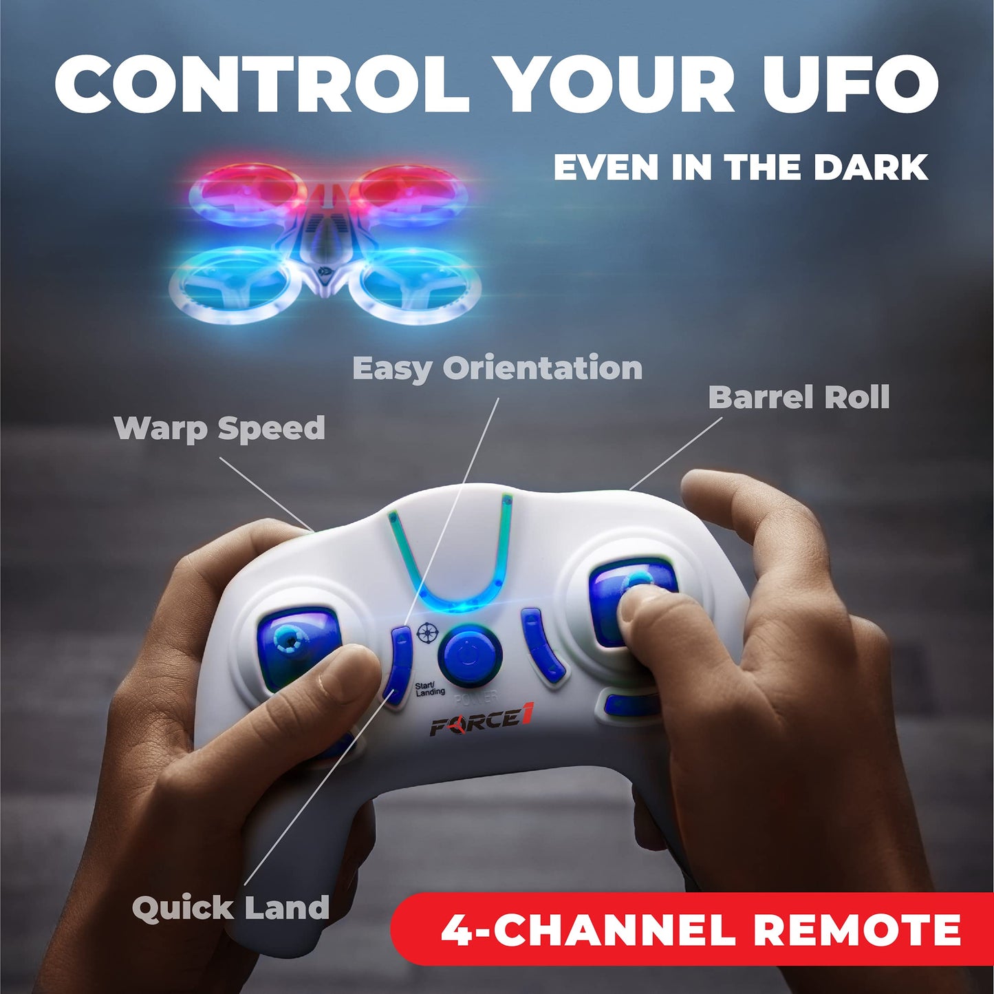 Force1 UFO 4000 Mini Drone for Kids - LED Remote Control Drone, Small RC Quadcopter for Beginners, 2.4GHz Remote Control, 360 Flips, 2 Speed UFO Drone, 2 RC Drone Toy Batteries, Flying Drones for Kids