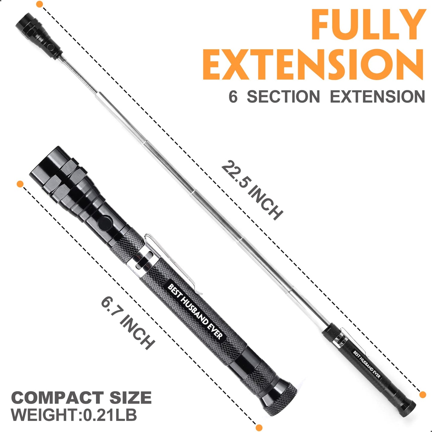 Magnetic Pickup Tool with Flashlight for Husband